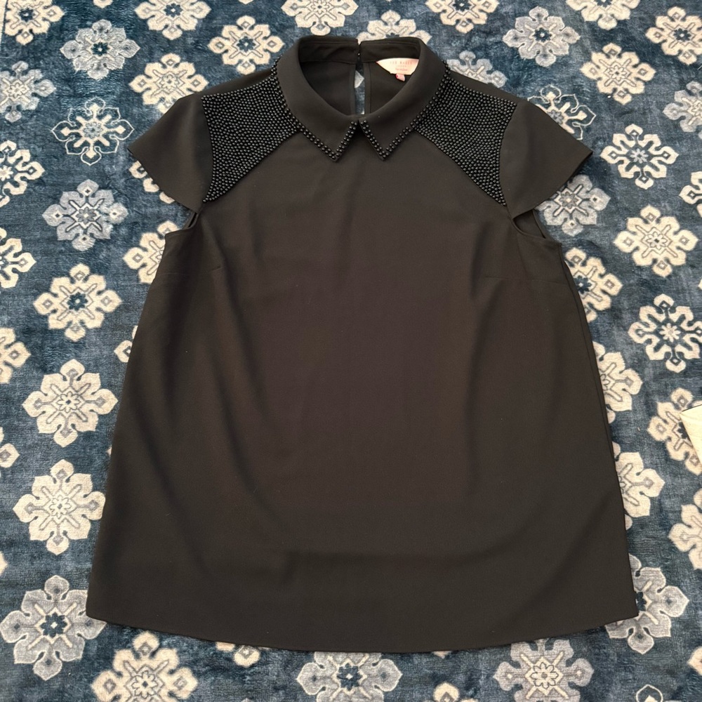 Ted Baker London Beaded Collar Black Blouse Top Size 2 (US 6)